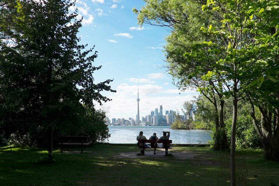 Toronto Island Park with people on bench