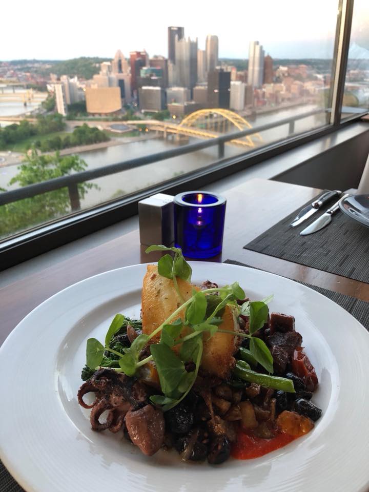 plated meal at the Altius overlooking Pittsburgh
